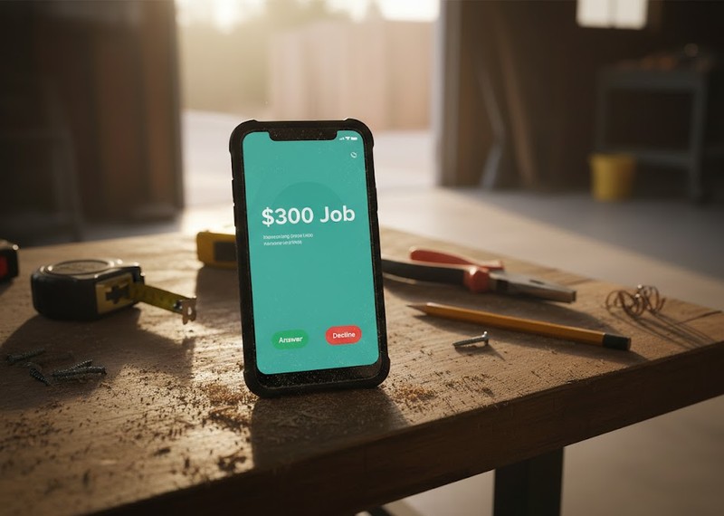 Service technician on a job site receiving a customer call